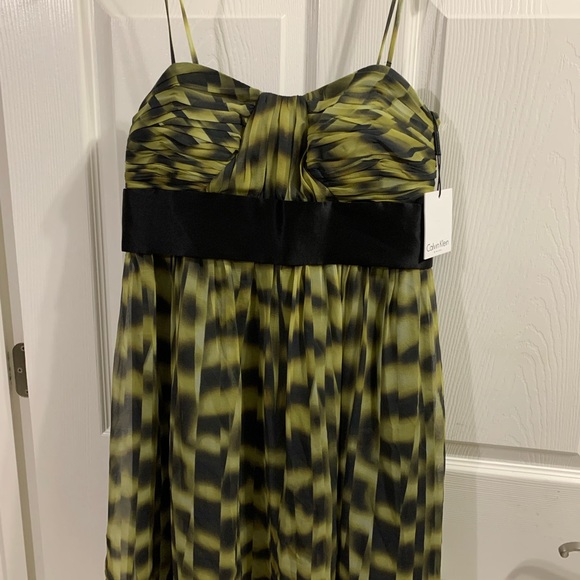 Calvin Klein New With Tags Green Black Dress Black Attached Slip Sz 8 - Picture 5 of 7